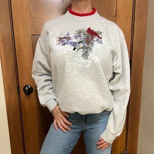 Gray Sweatshirt with Cardinal and Pine Design